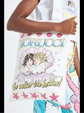 Fiorucci Angels Canvas Tote Bag White Graphic Shopper Large